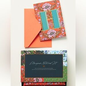 Anthropologie Floral Monogram Notecard Set - Orange and Blue